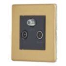 Contactum Lyric 1-Gang Coaxial TV / FM & Satellite Socket Brushed Brass with Black Inserts