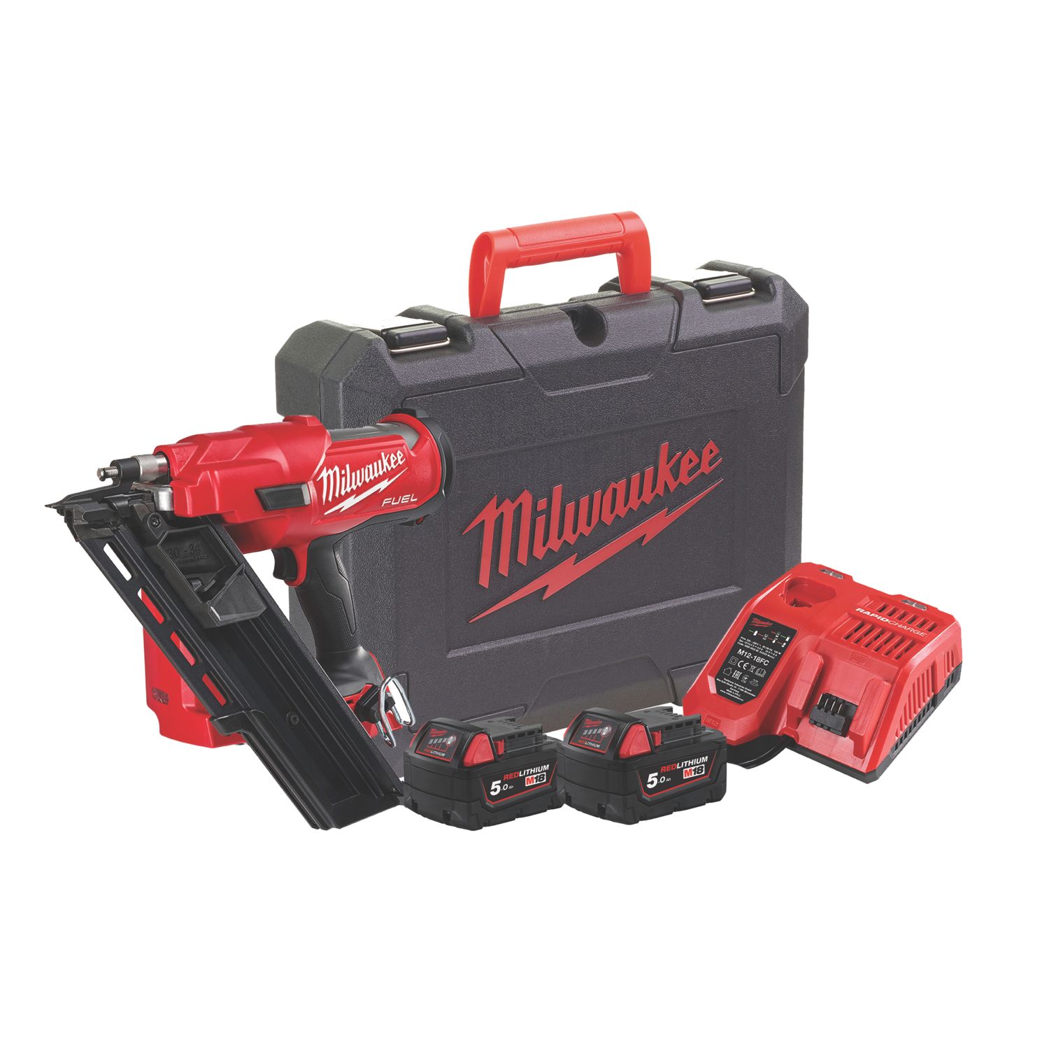 Milwaukee M18FFN-502C 3.3mm 18V 2 x 5.0Ah Li-Ion RedLithium Brushless First Fix Cordless Nail Gun (448XH)