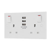 British General 900 Series 13A 2-Gang SP Switched Socket + 3.1A 3-Outlet Type A USB Charger White