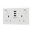 British General 900 Series 13A 2-Gang SP Switched Socket + 3.1A 3-Outlet Type A USB Charger White