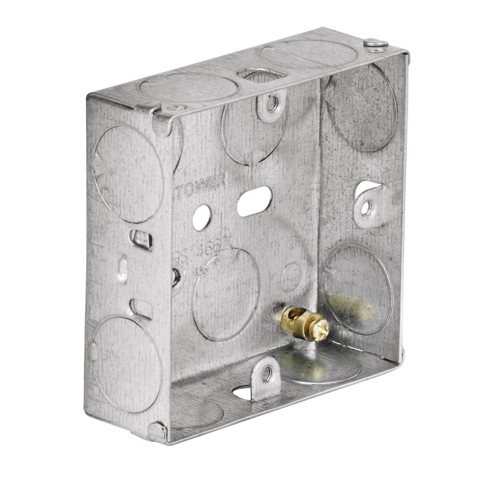 Tower 1-Gang Galvanised Steel Knockout Back Box 25mm - Screwfix