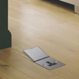 Varilight YFS4B-S 13A 1-Gang Unswitched Floor Socket Brushed Steel with Black Inserts