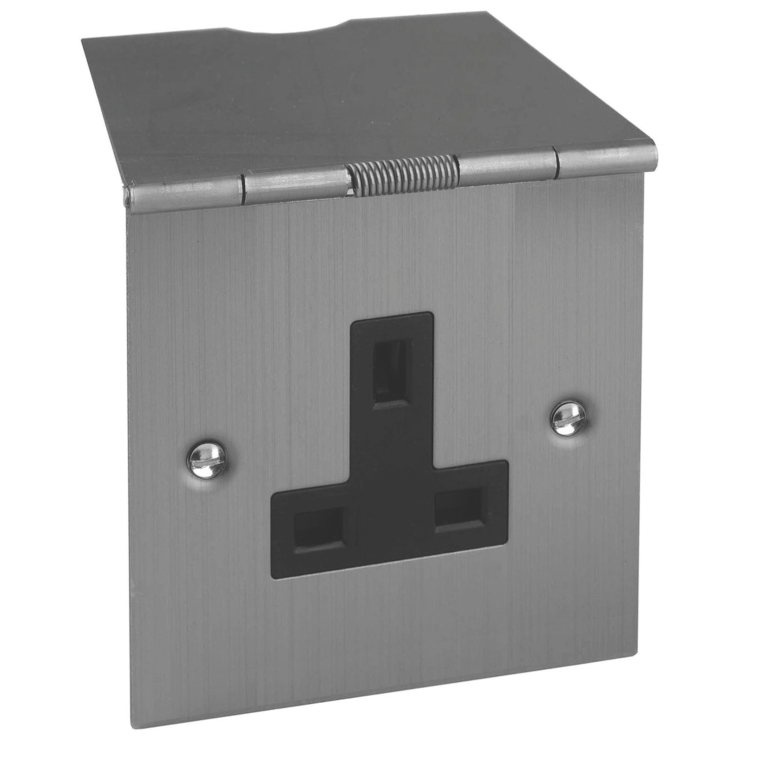 Varilight YFS4B-S 13A 1-Gang Unswitched Floor Socket Brushed Steel with Black Inserts (449EC)