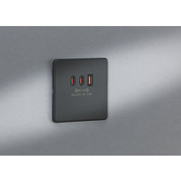 Knightsbridge  5A 63W 3-Outlet Type A & C USB Socket Anthracite with Black Inserts