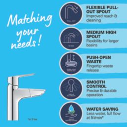 Grohe Quickfix Start StarLight Chrome 191mm Standard Lever Mono Basin Mixer Tap  With Clicker Waste