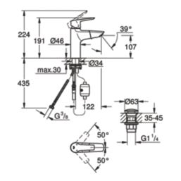 Grohe Quickfix Start StarLight Chrome 191mm Standard Lever Mono Basin Mixer Tap  With Clicker Waste