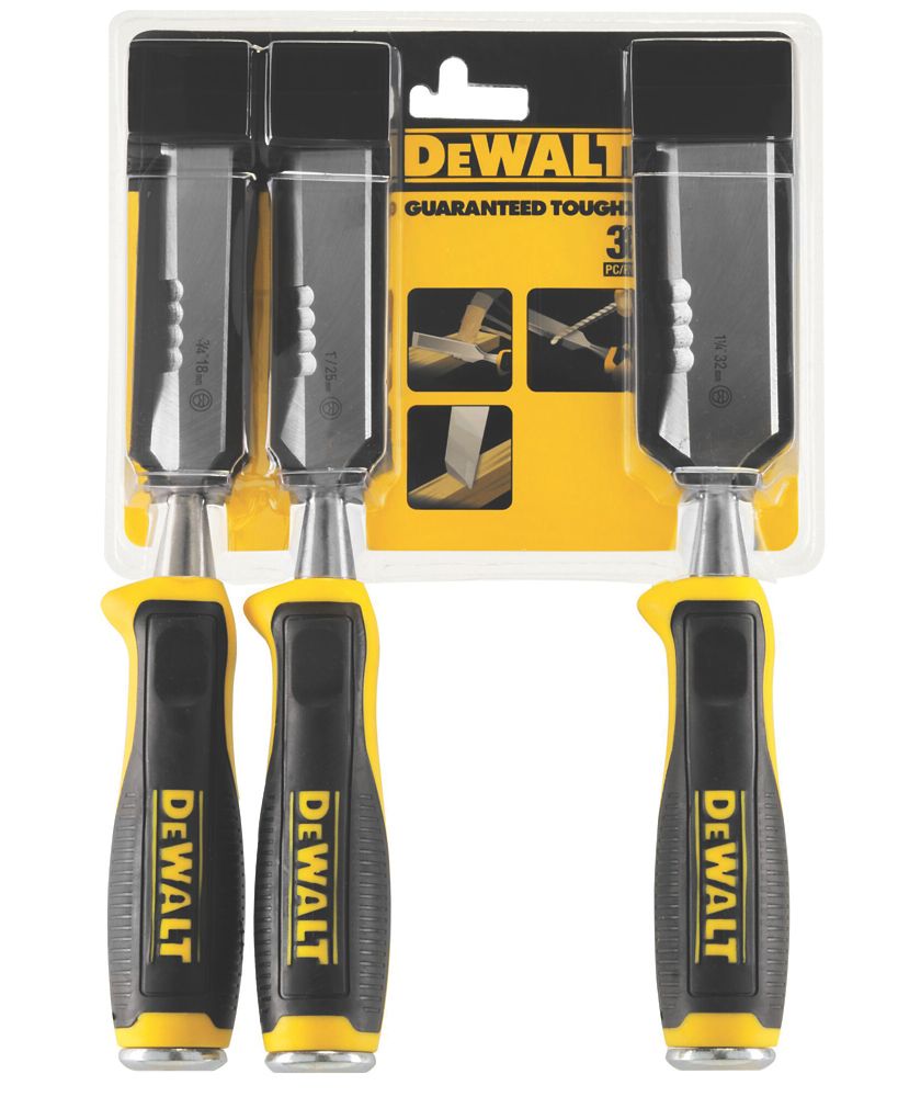 DeWalt Bevel Edge Side Strike Wood Chisel Set 3 Pcs - Screwfix