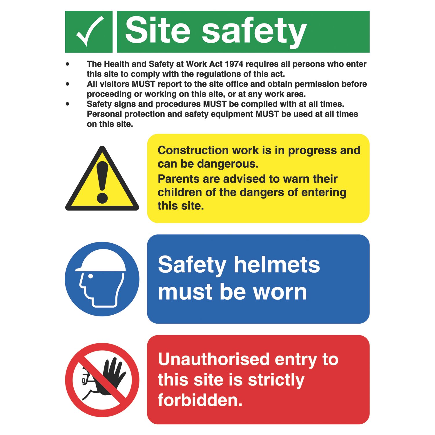 Essentials "Site Safety" Signs 400mm x 300mm 25 Pack (4508T)