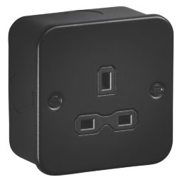 Knightsbridge MR7000UTB 13A 1-Gang Unswitched Metal Clad Single Socket Black with Black Inserts