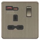 Knightsbridge Screwless 13A 1-Gang SP Switched USB Socket Antique Brass  with Black Inserts