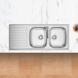 Clearwater Okio 2 Bowl Stainless Steel Kitchen Sink  1160mm x 500mm