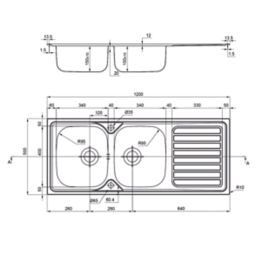 Clearwater Okio 2 Bowl Stainless Steel Kitchen Sink  1160mm x 500mm