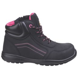 Amblers Lydia Metal Free Womens Lace & Zip Safety Boots Black / Pink Size 7