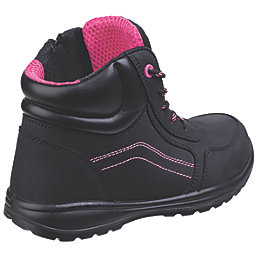 Amblers Lydia Metal Free Womens Lace & Zip Safety Boots Black / Pink Size 7