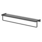 Elland Black Steel Bathroom Shelf with Towel Rail 600mm x 120mm x 90mm