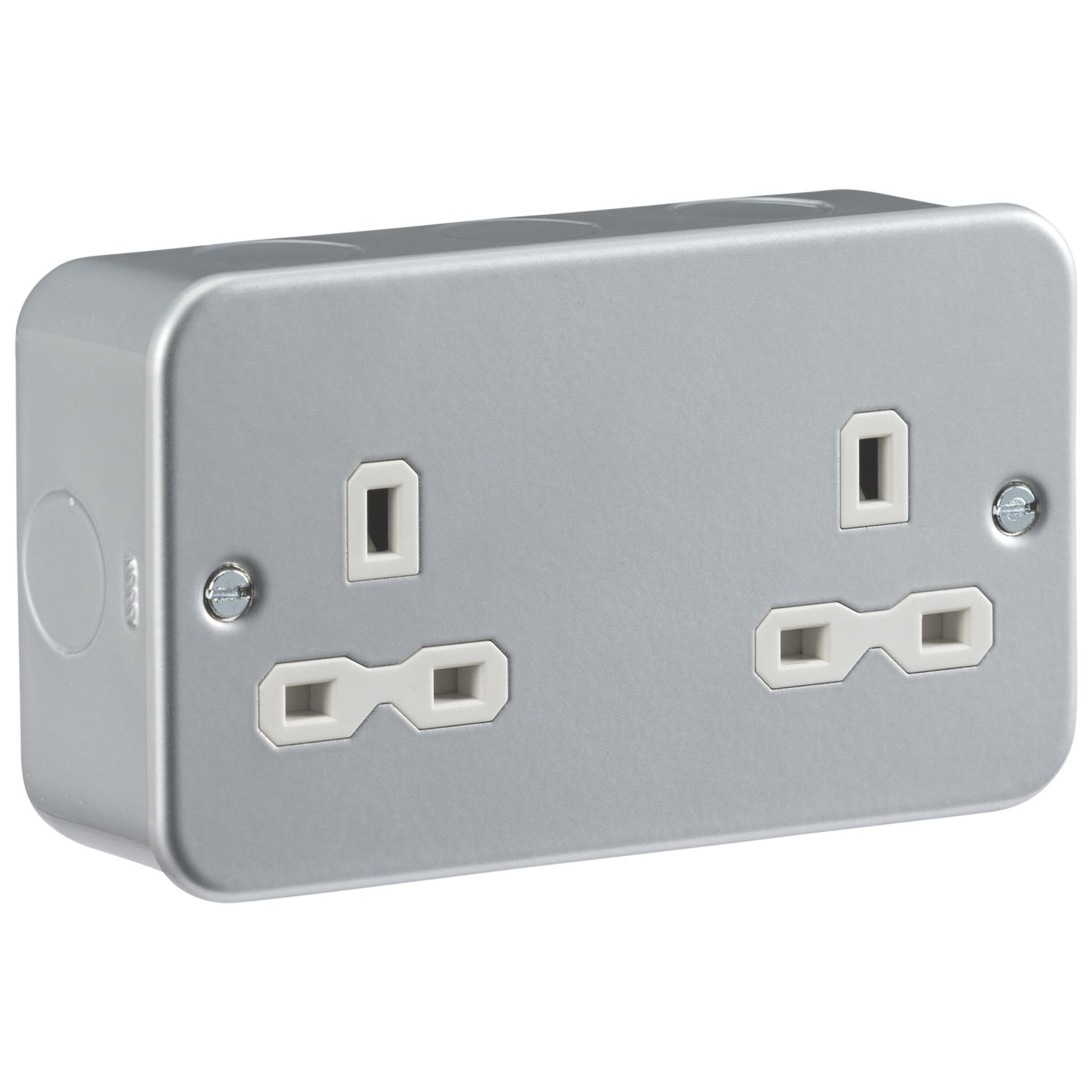 Knightsbridge 13A 2-Gang Unswitched Metal Clad Socket Grey with White Inserts (450VR)