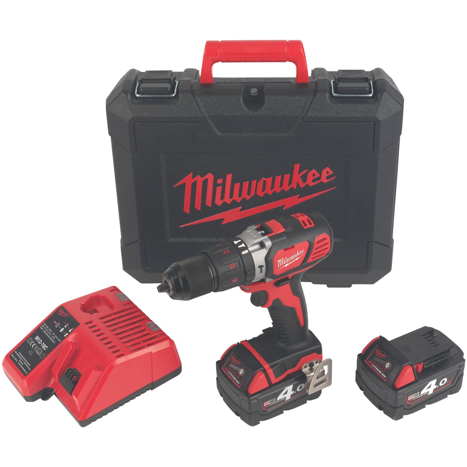 Milwaukee M18 BPDN-402C 18V 2 x 4.0Ah Li-Ion RedLithium Cordless Combi Drill (451GF)