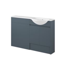 Alaska Bathroom Fitted Furniture Pack RH Vanity with Basin Soft Blue Matt 1244mm x 355mm x 997mm