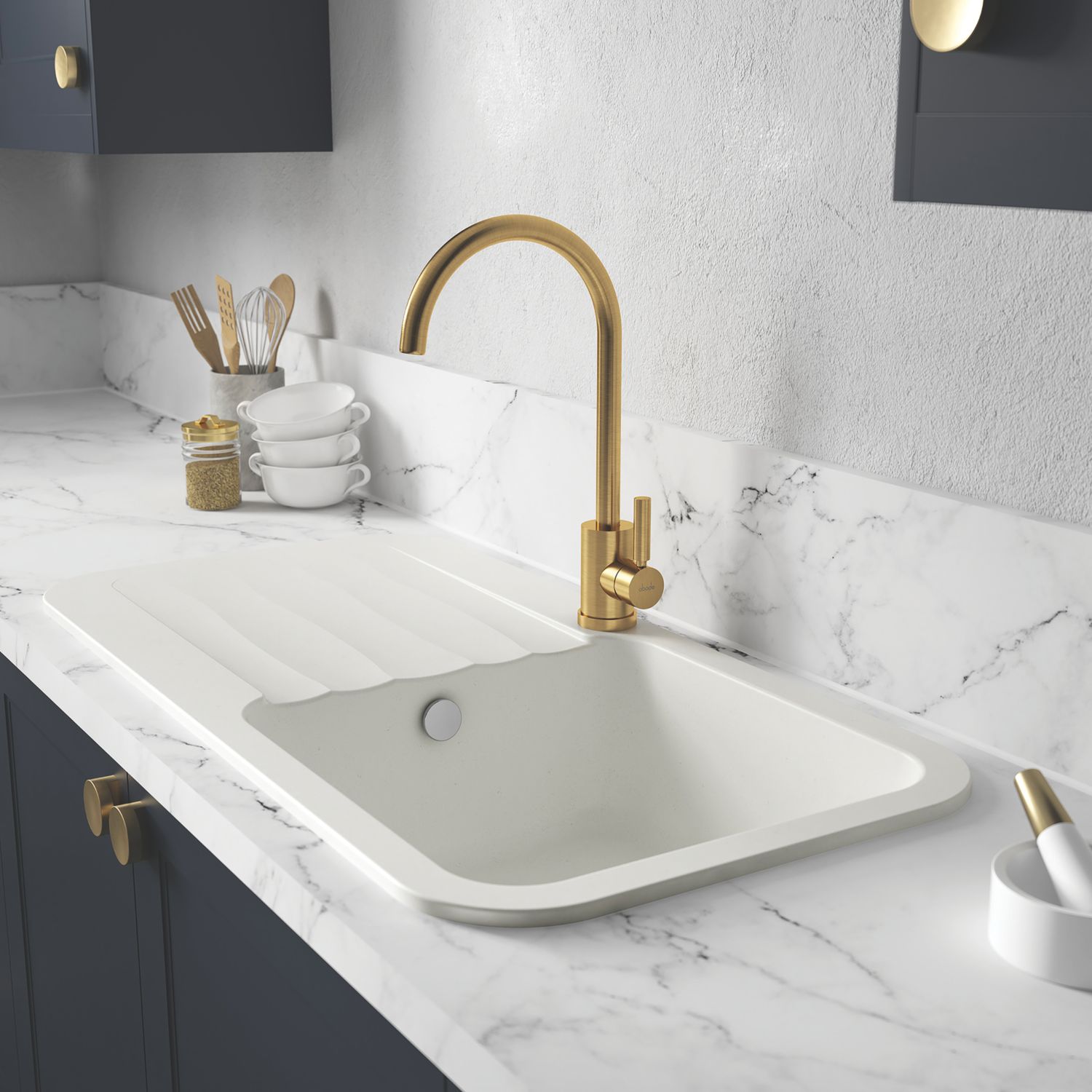 Abode Dune 1 Bowl Granite Composite Kitchen Sink Frost White Reversible 1000mm x 500mm (451RK)
