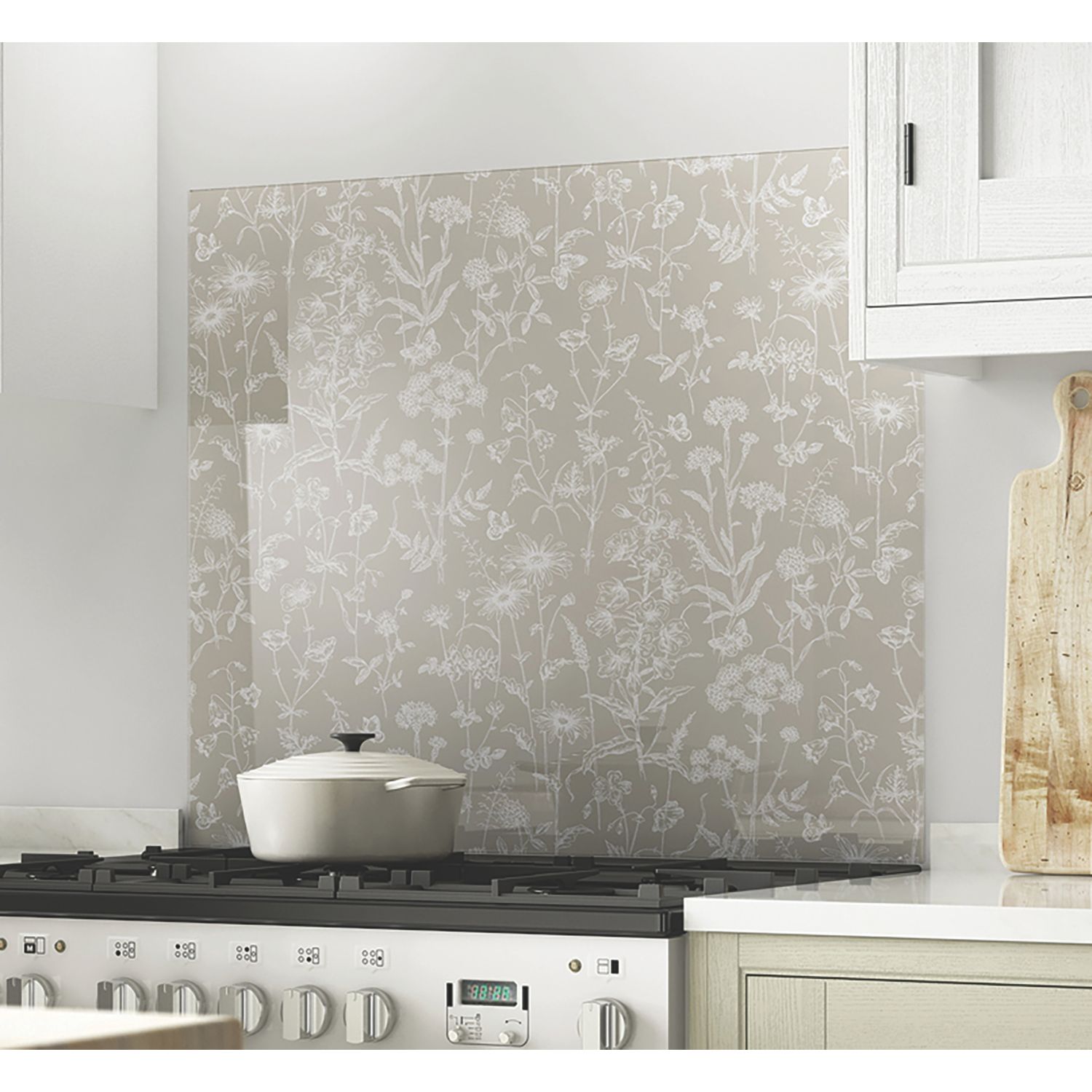 Laura Ashley Lisette Flint Self-Adhesive Glass Kitchen Splashback 900mm x 750mm x 6mm (451RX)