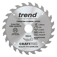 Trend CraftPo CSB/19024TC Wood Thin Kerf Circular Saw Blade for Cordless Saws 190 x 30mm 24T