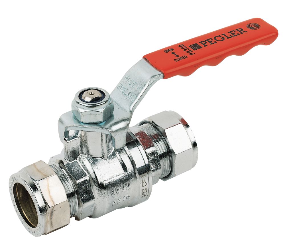 Pegler PB300 Compression Full Bore 22mm Ball Valve with Red Handle