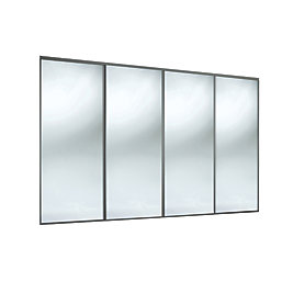 Spacepro Classic 4-Door Sliding Wardrobe Door Kit Graphite Frame Mirror Panel 3586mm x 2260mm