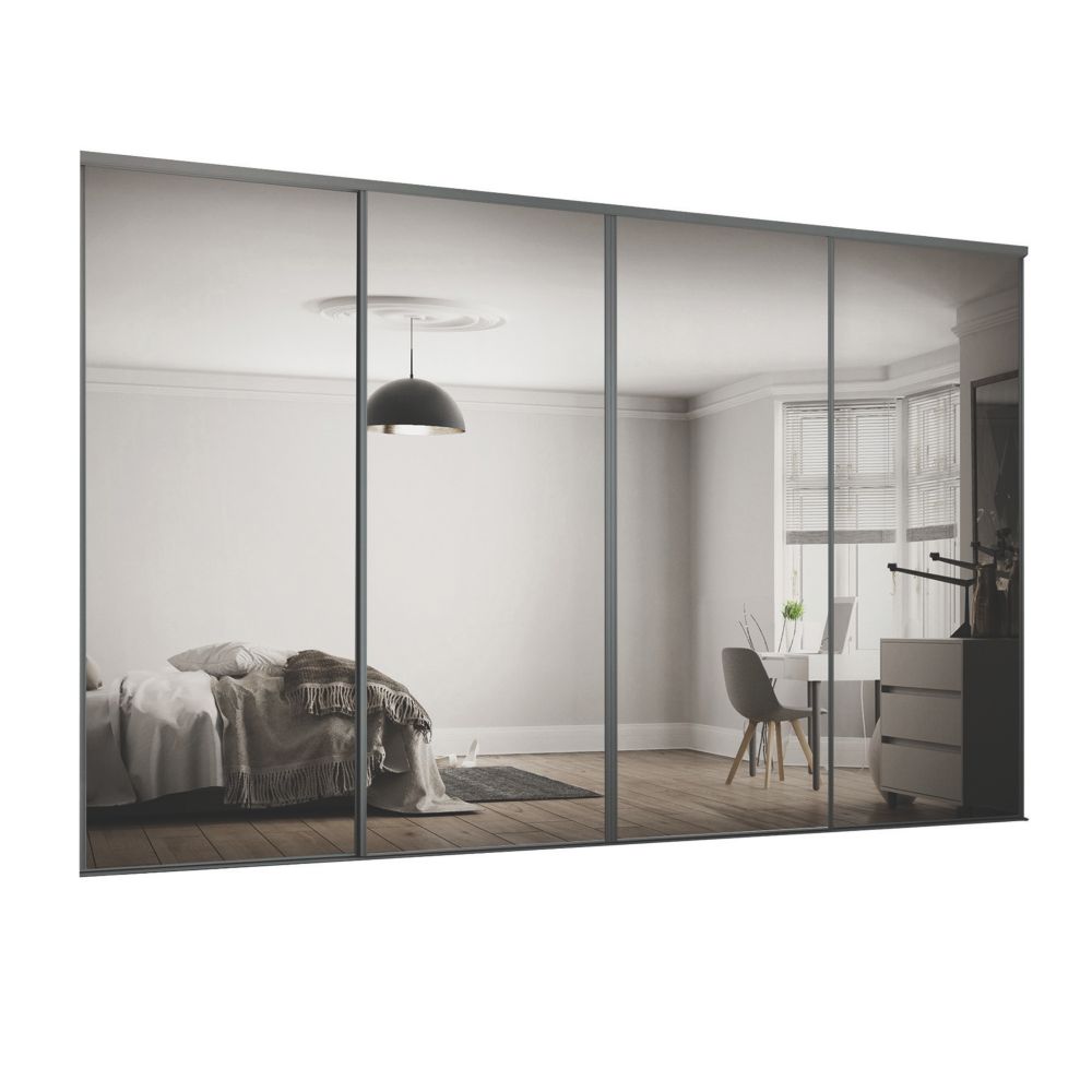 Spacepro Classic 4-Door Sliding Wardrobe Door Kit Graphite Frame Mirror ...