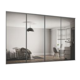 Spacepro Classic 4-Door Sliding Wardrobe Door Kit Graphite Frame Mirror Panel 3586mm x 2260mm