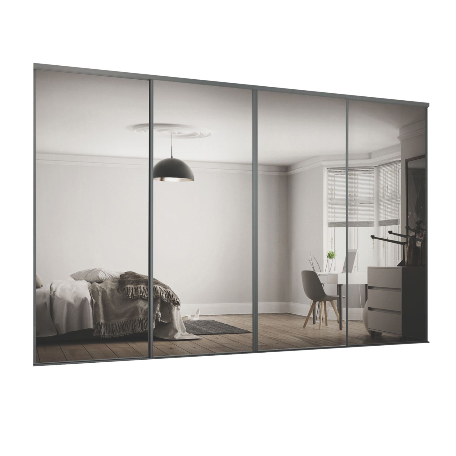 Spacepro Classic 4-Door Sliding Wardrobe Door Kit Graphite Frame Mirror Panel 3586mm x 2260mm (452KJ)