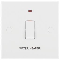 British General 900 Series 20A 1-Gang DP 'Water Heater' Printed Switch White with LED