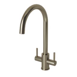 ETAL Dart Twin Lever Kitchen Mixer Tap Brushed Steel