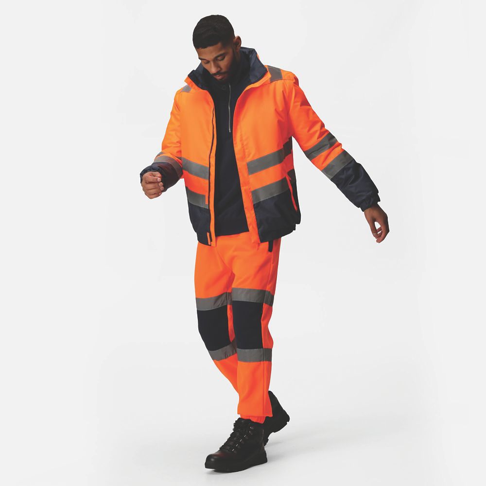 Regatta Pro Hi Vis Joggers Orange Navy Medium 31 W 28 L