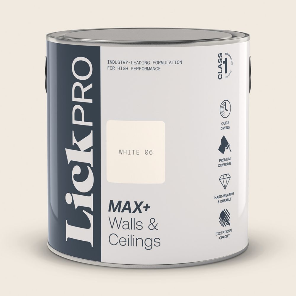 LickPro Max+ 2.5Ltr White 06 Eggshell Emulsion Paint Screwfix