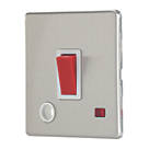 Contactum Lyric 32A 1-Gang DP Control Switch & Flex Outlet Brushed Steel with Neon with White Inserts