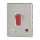 Contactum Lyric 32A 1-Gang DP Control Switch & Flex Outlet Brushed Steel with Neon with White Inserts
