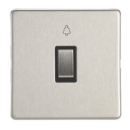 Contactum Lyric 10AX 1-Gang 1-Way Retractive Bell Switch Brushed Steel with Black Inserts