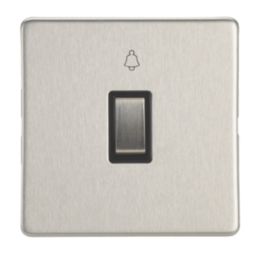 Contactum Lyric 10AX 1-Gang 1-Way Retractive Bell Switch Brushed Steel with Black Inserts