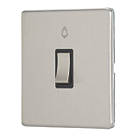 Contactum Lyric 10AX 1-Gang 1-Way Retractive Bell Switch Brushed Steel with Black Inserts