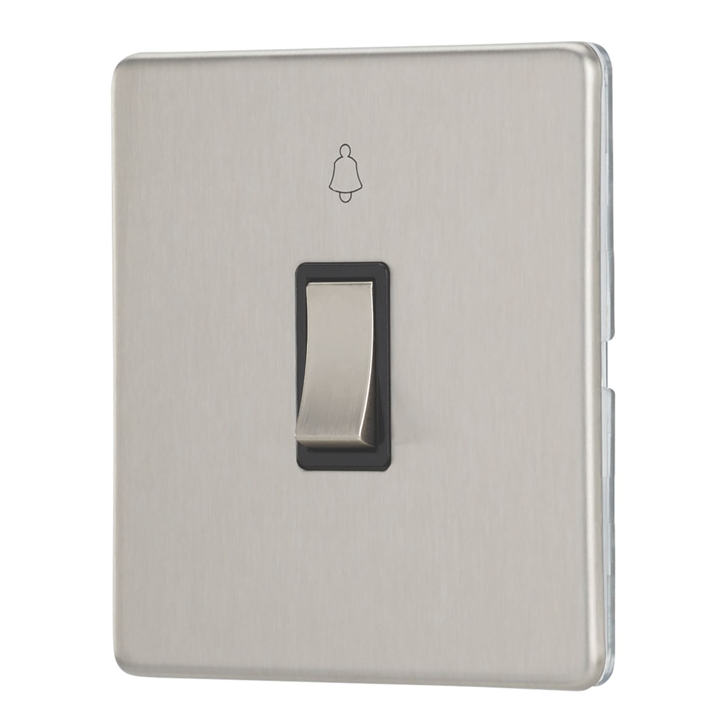 Contactum Lyric 10AX 1-Gang 1-Way Retractive Bell Switch Brushed Steel with Black Inserts (453RR)
