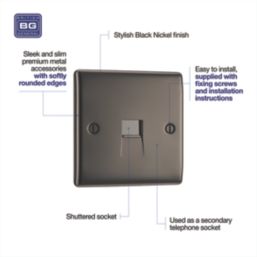 British General Nexus Metal 1-Gang Slave Telephone Socket Black Nickel