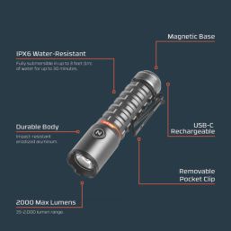 Nebo Torchy 2K Rechargeable LED Flashlight Grey 2000lm