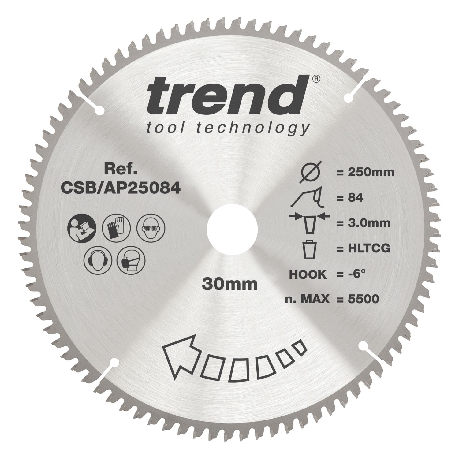 Trend CSB/AP25084 Aluminium/Plastic Circular Saw Blade 250mm x 30mm 84T (454EC)