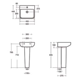 Ideal Standard i.life B Washbasin & Full Pedestal 1 Tap Hole 500mm