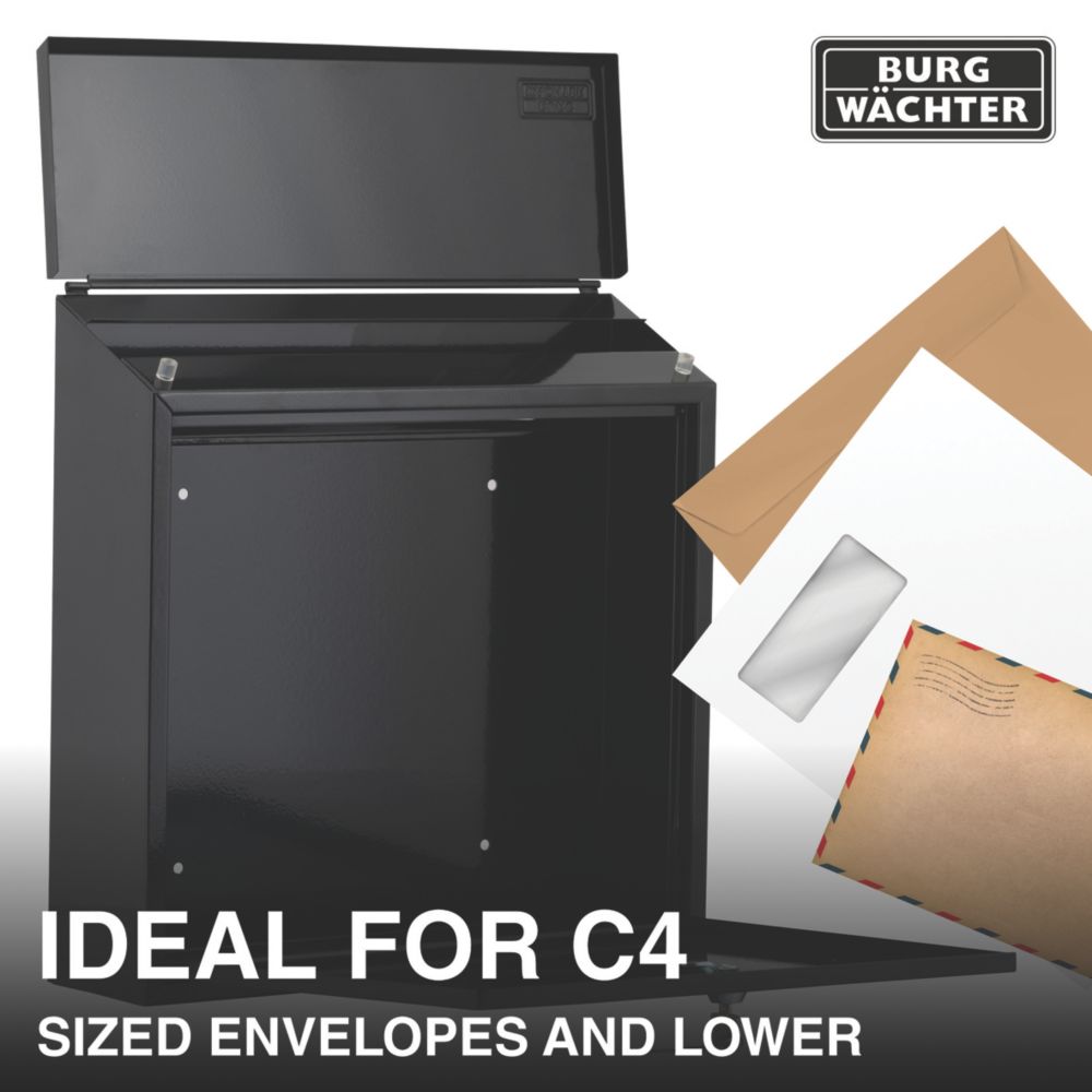 Burg-Wachter Contemporary Post Box Black Metallic - Screwfix