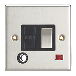 Contactum iConic 13A Switched Fused Spur & Flex Outlet with Neon Brushed Steel with Black Inserts