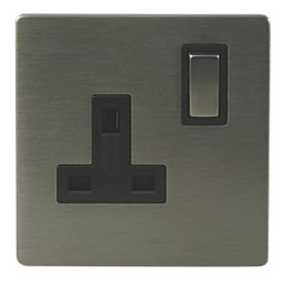 LAP  13A 1-Gang SP Switched Plug Socket Slate-Effect  with Black Inserts