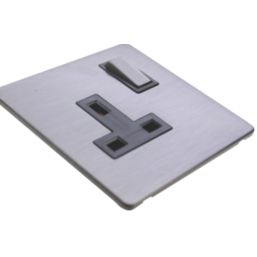 LAP  13A 1-Gang SP Switched Plug Socket Slate-Effect  with Black Inserts
