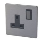 LAP  13A 1-Gang SP Switched Plug Socket Slate-Effect  with Black Inserts
