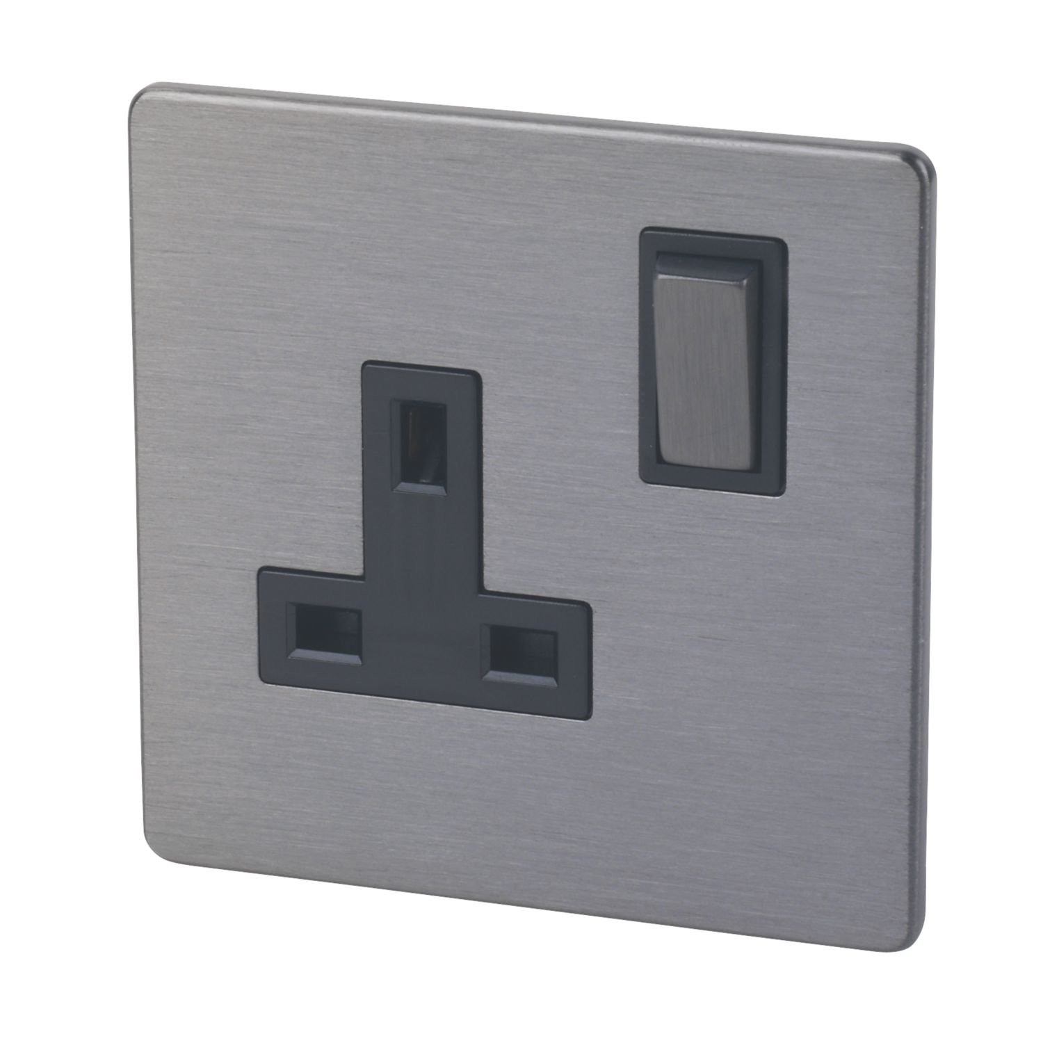 LAP 13A 1-Gang SP Switched Plug Socket Slate-Effect with Black Inserts (4550G)